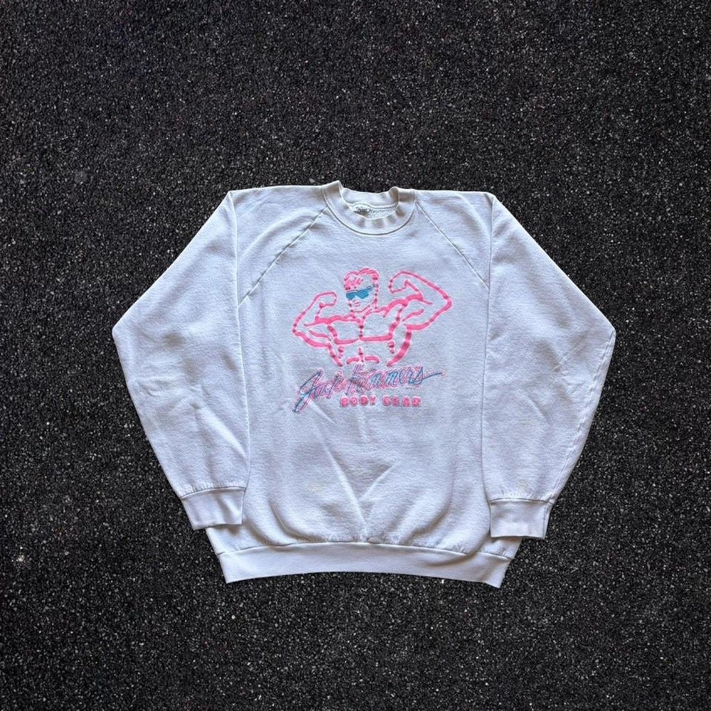 Vintage Jack Hammers Body Gear Sweatshirt XXL White Neon Pink Graphic Raglan